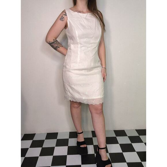 NWT A.B.S by Allen Schwartz Poplin White Y2k Midi Tank Dress Embroidered Flowers - Picture 3 of 9